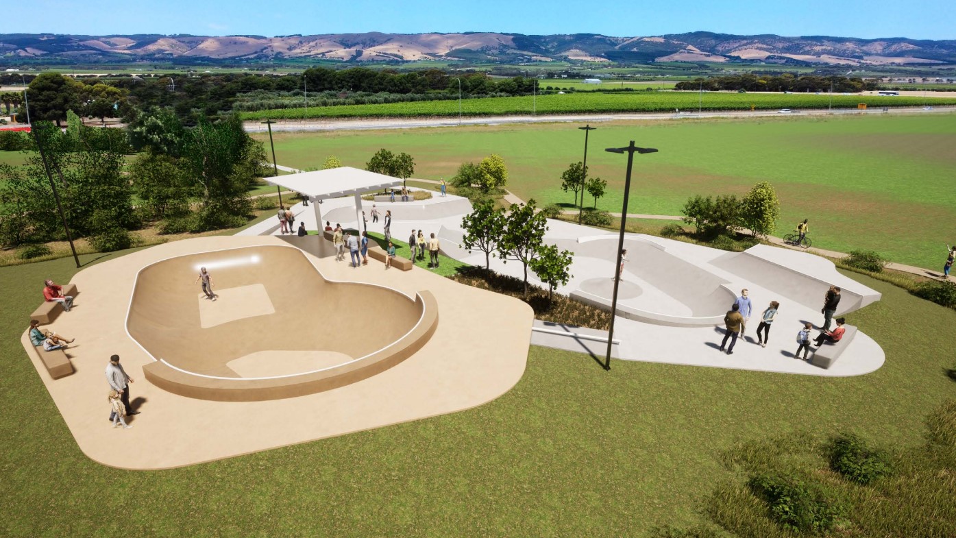 An concept design of the new Aldinga skate park.
