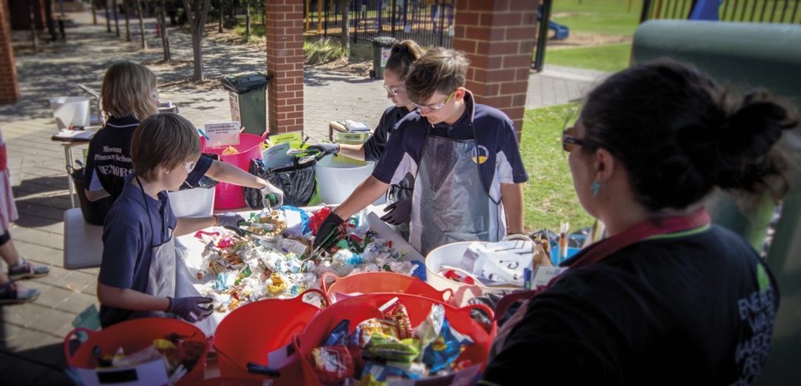 Year 6 students Miley, Damon, Milla and Leroy participate in a waste audit conducted by Onkaparinga’s Waste and Recycling team.