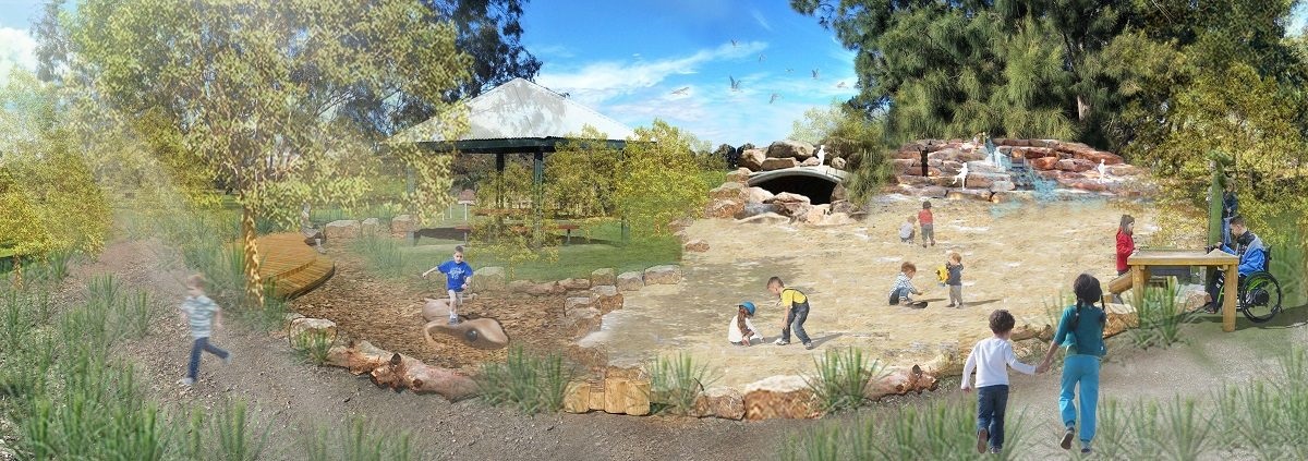 Artist impressions of the Wilfred Taylor Reserve nature playspace.