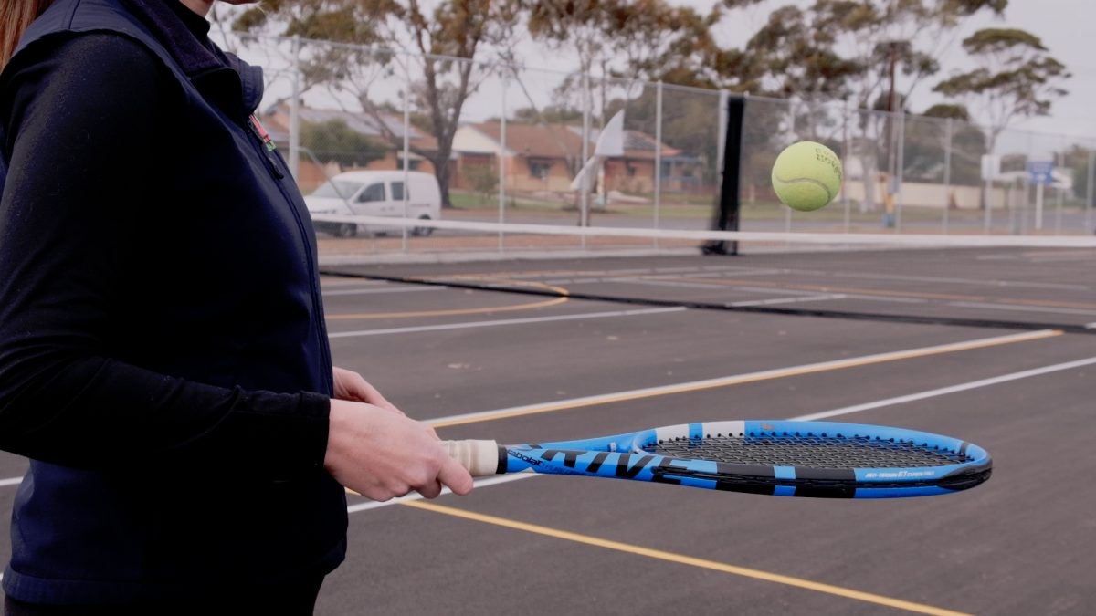 Mayor Erin Thompsonat the newly opened tennis courts at Morton Road Reserve.