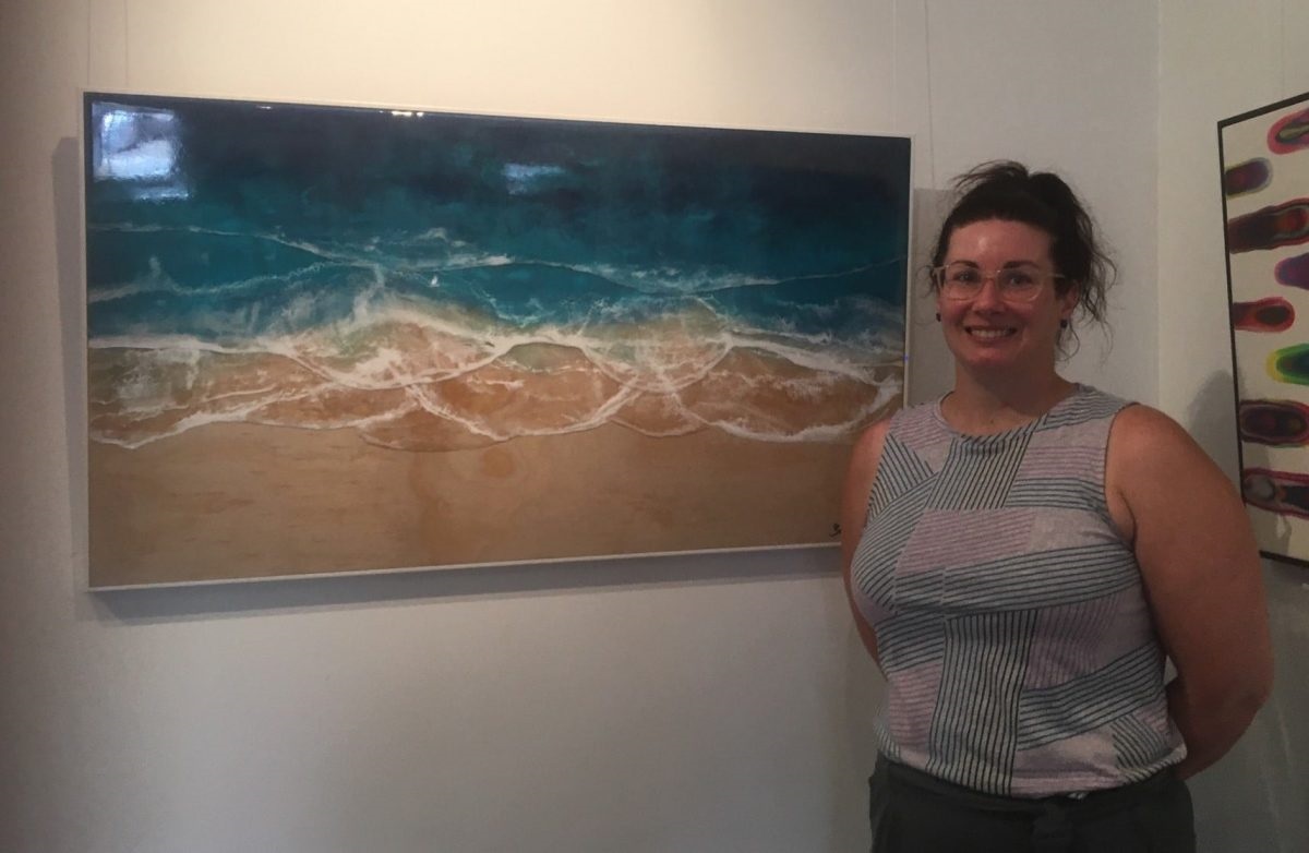 Sara Lane with her winning piece, Shallows – Ocean Waves #10