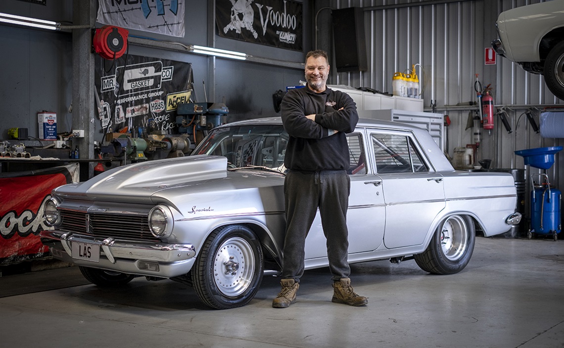 Lonsdale Autoshop’s owner Jason Riding with his Holden EH Special.
