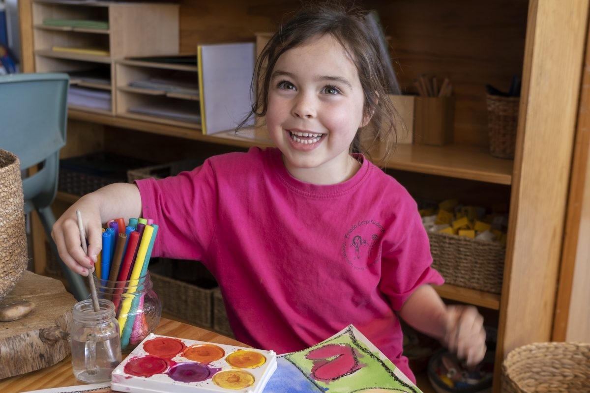 Some of the children from Freida Corpe Kindergarten proudly show-off their self portraits.