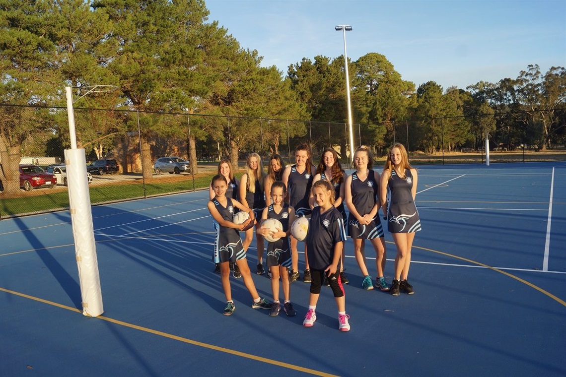 Kangarilla Netball Club players on the upgraded Kangarilla Recreation Ground courts.