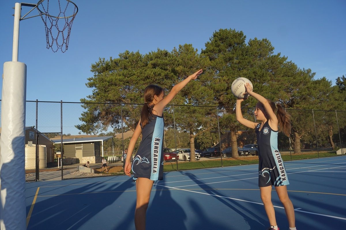 Kangarilla Netball Club players on the upgraded Kangarilla Recreation Ground courts.