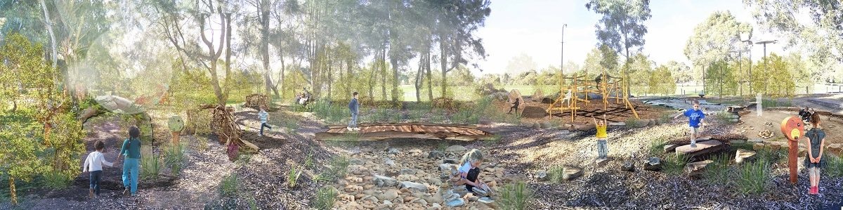 Artist impressions of the Wilfred Taylor Reserve nature playspace.