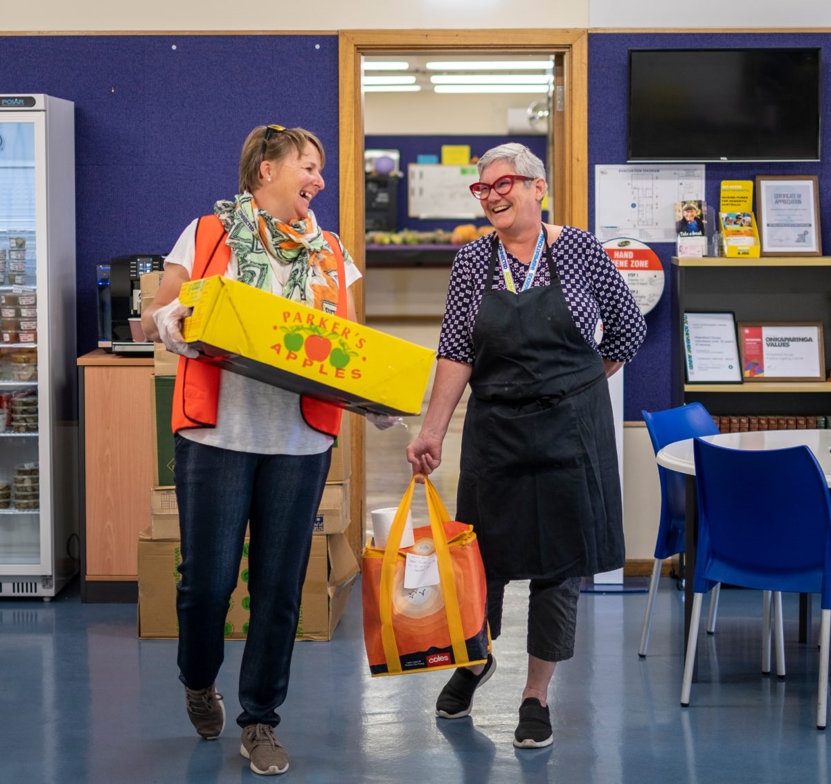 Verna Saunders (right) and Nicola Chadburn getting ready for the daily deliveries.