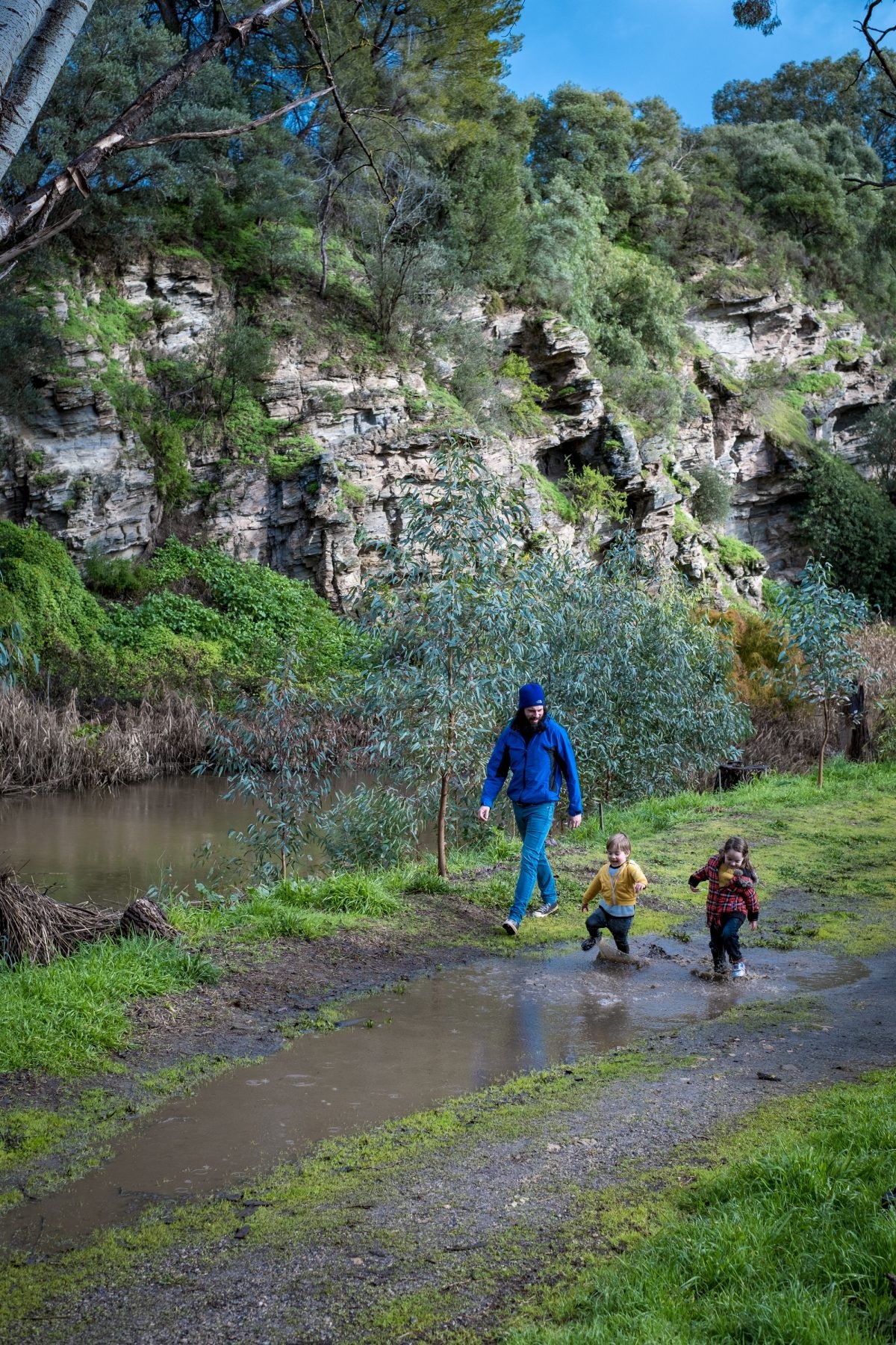 Clarendon local Andrew Smart and children Lewis and Sydney at the Riverbend Reserve.