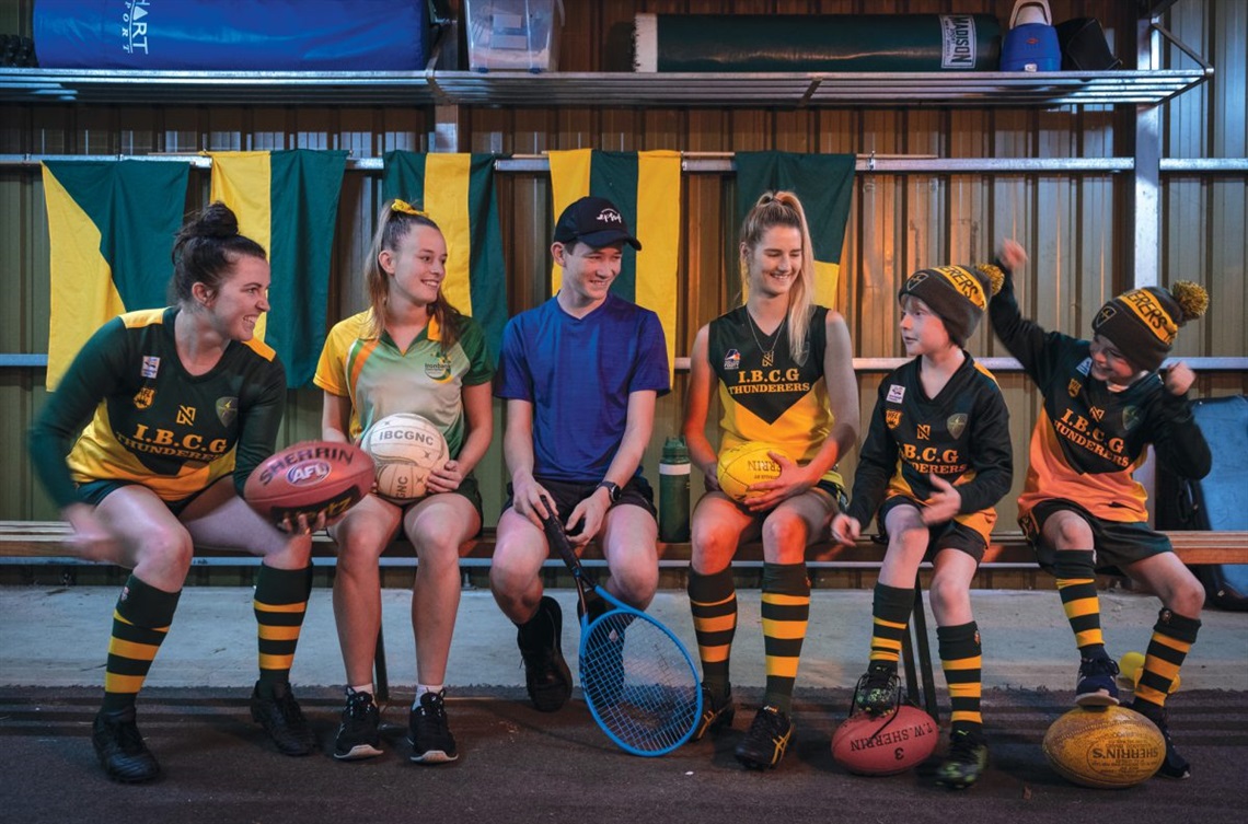 Members of the Cherry Gardens Ironbank Recreation Ground’s sporting teams (from left) Maddi Taylor, Mikayla Sharrad, Jack Sharrad, Brianna Hobbs, Logan Pulford and Jayden Hughes.