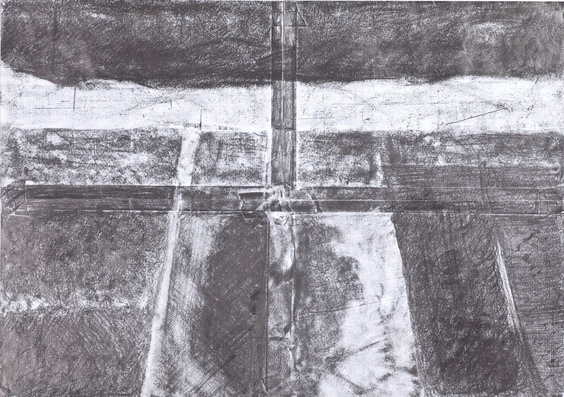Jake Novick, Black land, 2020, graphite on paper, 85cmx60cm.