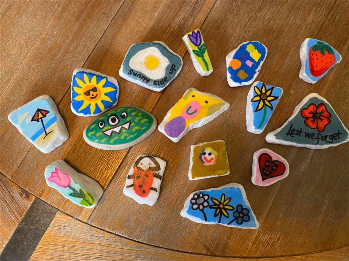 Painted rocks at Moana South.