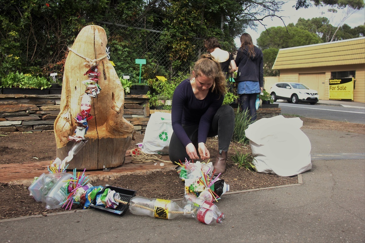 The wooden sculpture is a new temporary public artwork – titled ‘Can You Sea?’ – from Willunga Waldorf School year 12 student, Indiana Noon, who hopes you’ll heed the rubbish-strewn marine mammal’s message.