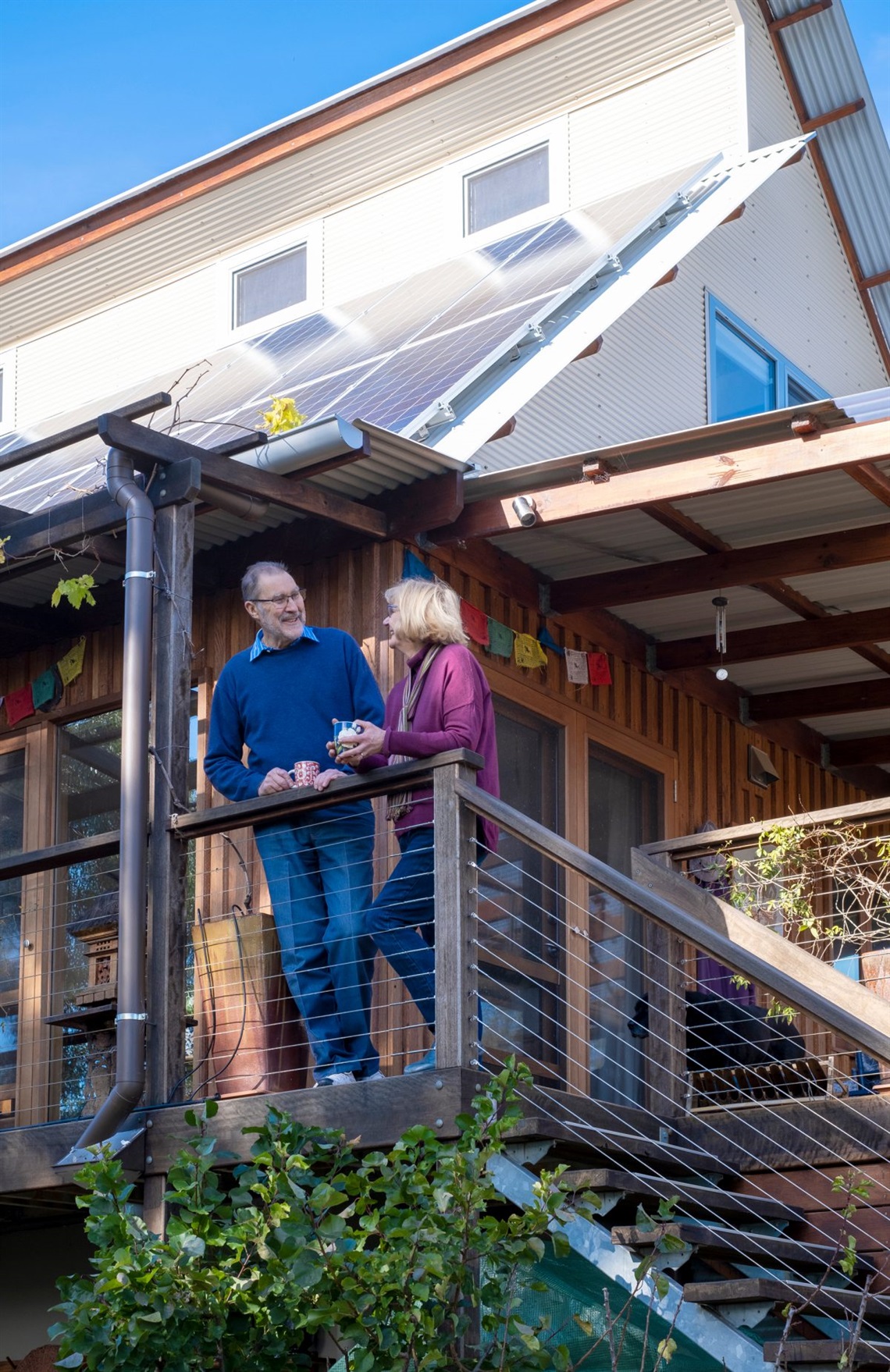 Sue Greenwood and Jason Garrood are living comfortably in their passively heated and cooled, light-filled and solar-powered home.