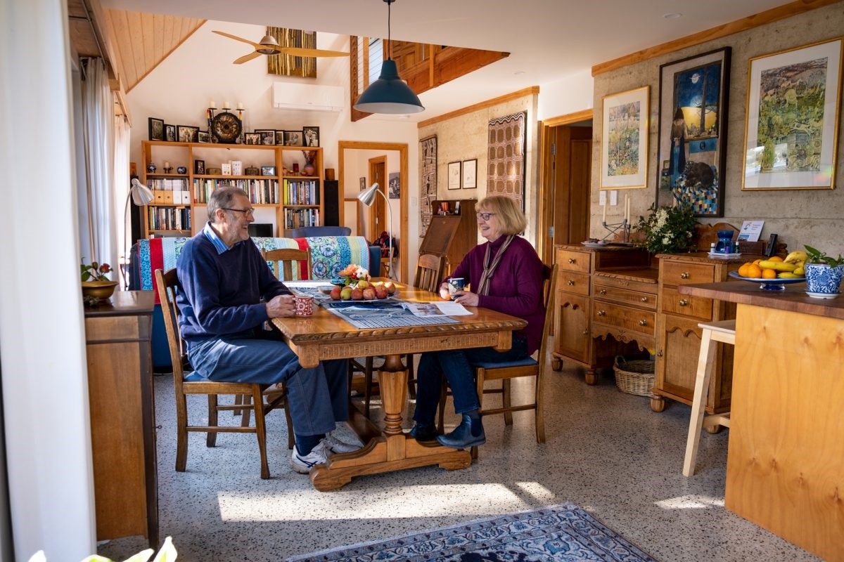 Sue Greenwood and Jason Garrood are living comfortably in their passively heated and cooled, light-filled and solar-powered home.