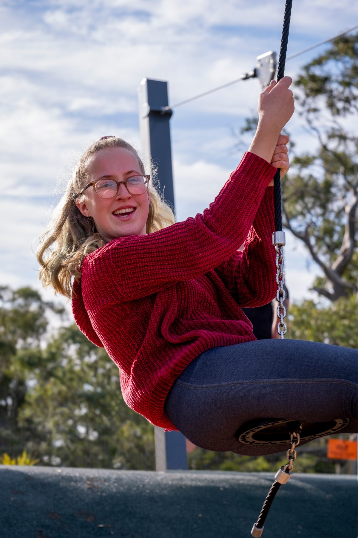 Sophie whizzes down the Eagle’s flight double zipline
