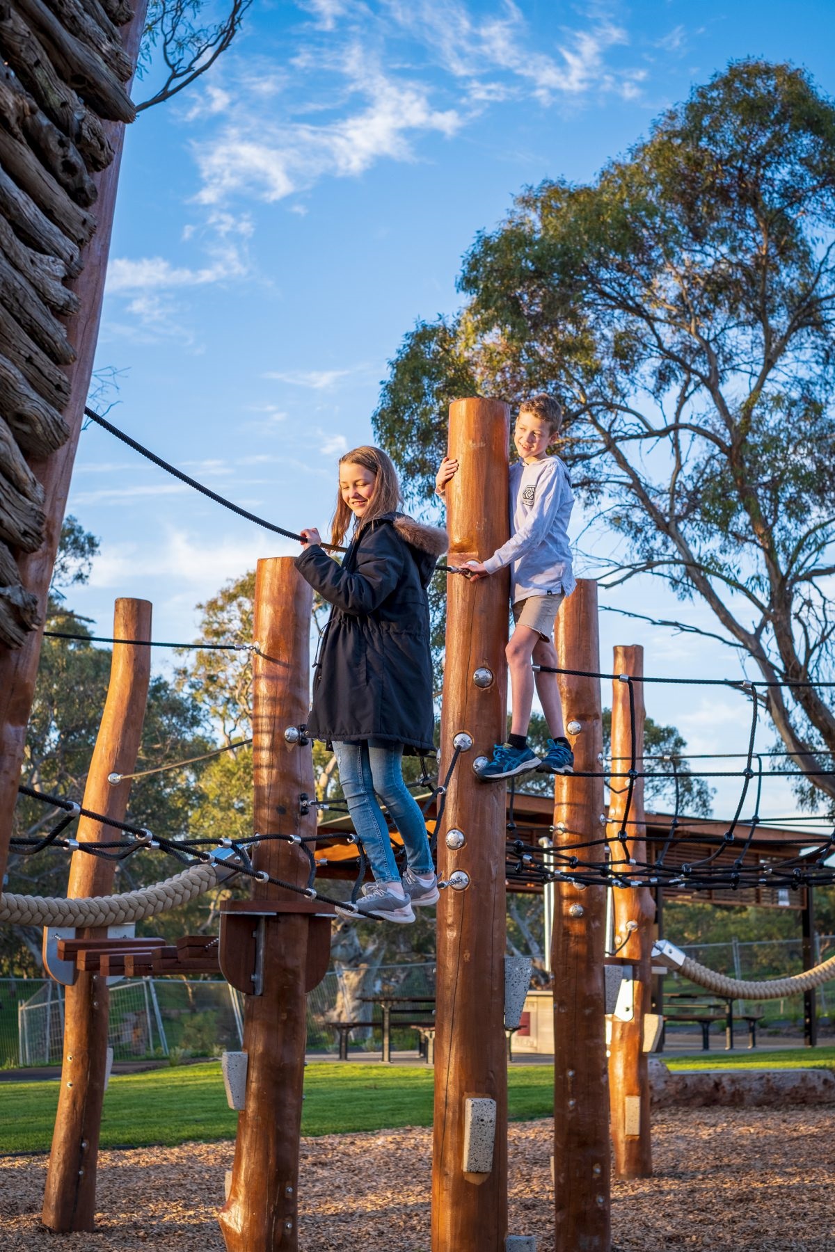 Charlotte and Jai (left) test their balancing skills