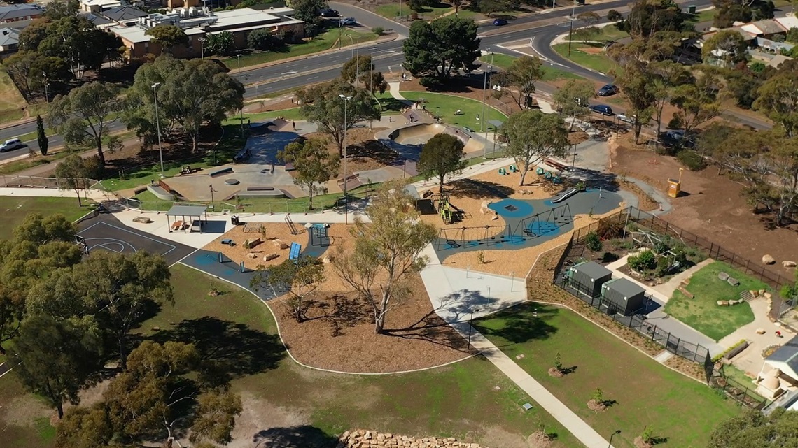 An aerial photo of the new Morton Road Sports and Community Hub at Christie Downs.