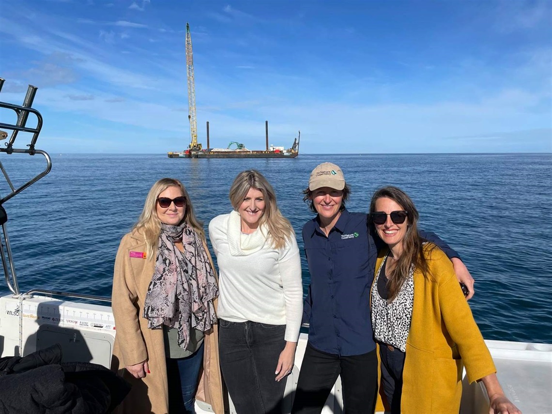 City of Onkaparinga Mayor and The Nature Conservancy staff at the site of the new O'Sullivan Beach reef.