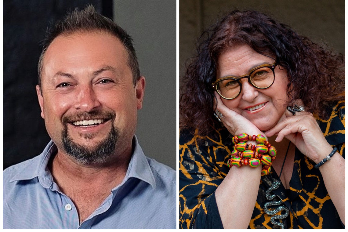 Smiling portraits of First Nations authors Jared Thomas and Karen Wyld.