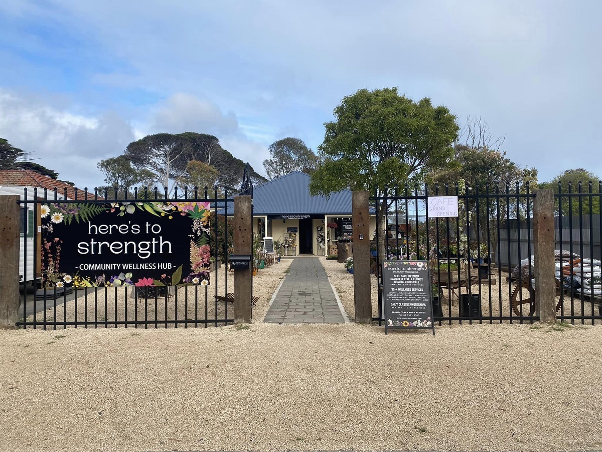 The entrance to community wellness hub, Here's to Strength.