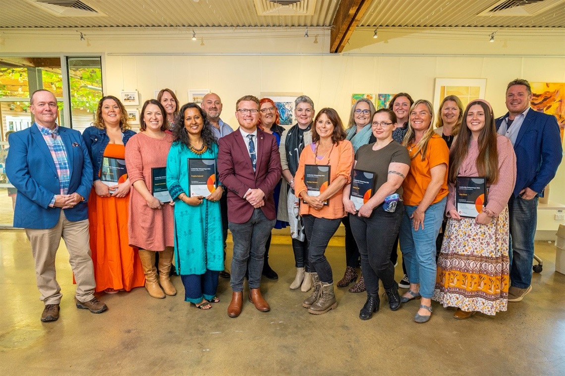 The participants of the 2022 Leadership Onkaparinga program pose for a photo with City of Onkaparinga Acting Mayor Simon McMahon.