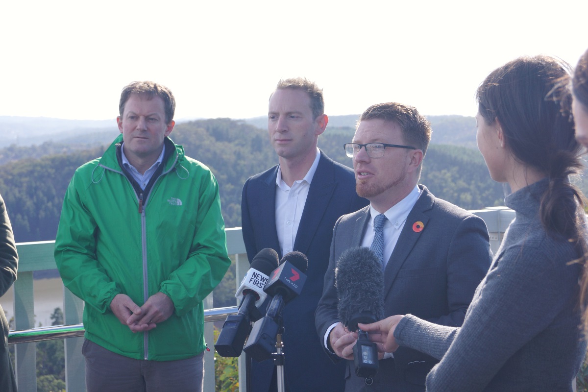 Deputy Mayor Simon McMahon speaks to media at the funding announcement at the dam.
