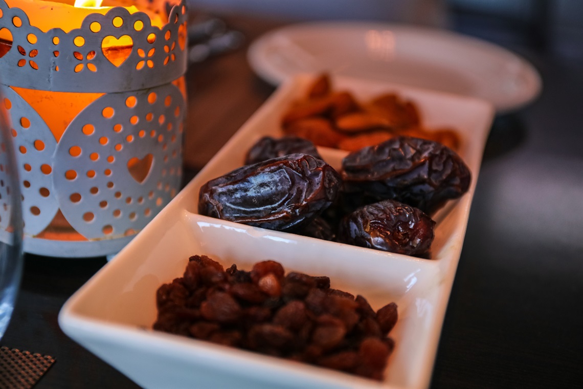 A bowl of dates and other food commonly eaten to break fast during Ramadhan when the sun sets.