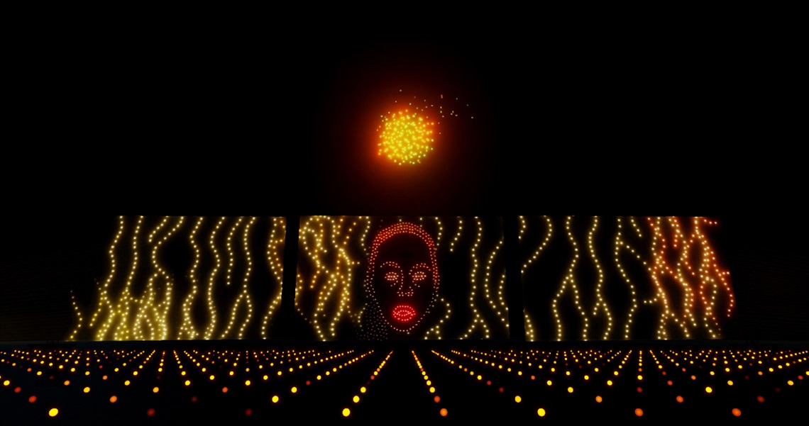 A photograph of lights on a black background.