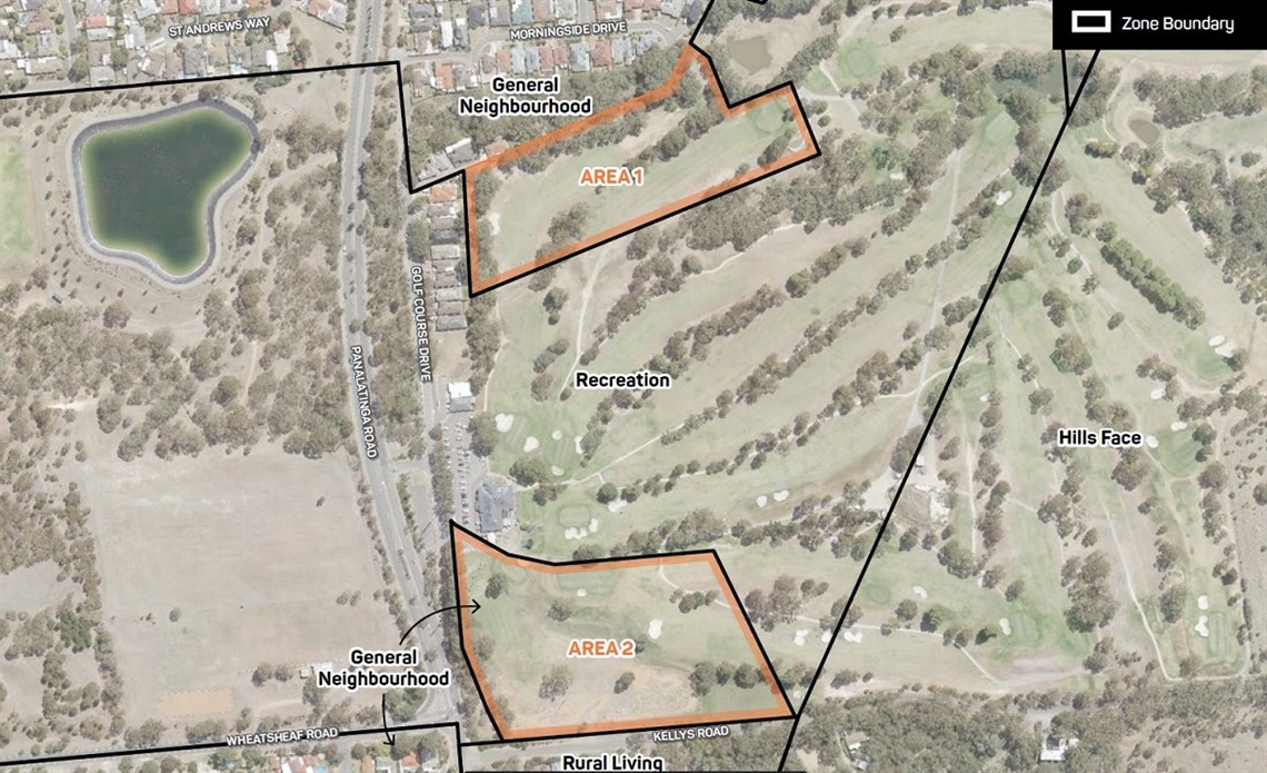 A map of the proposed rezoning at Thaxted Golf Course to make way for housing development.
