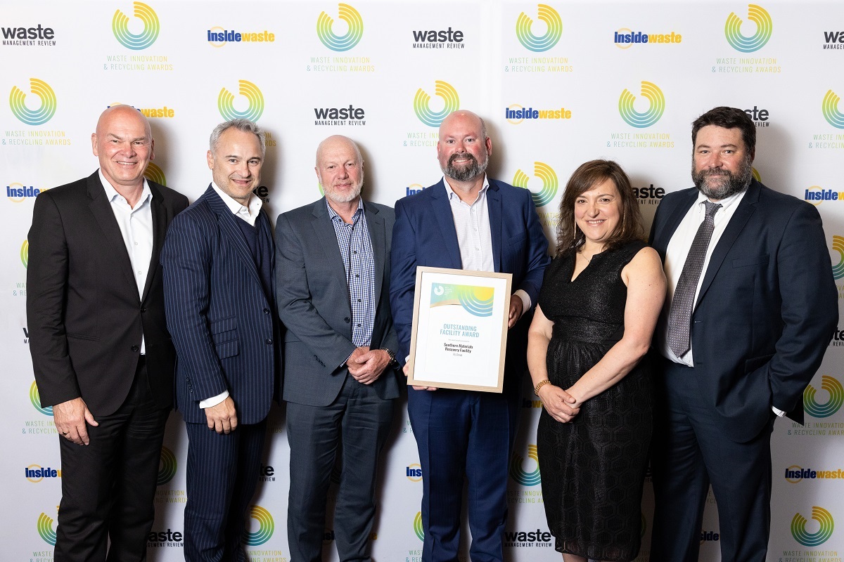 Representatives from SRWRA, City of Onkaparinga and Re.Group accepting an award for the SMRF.