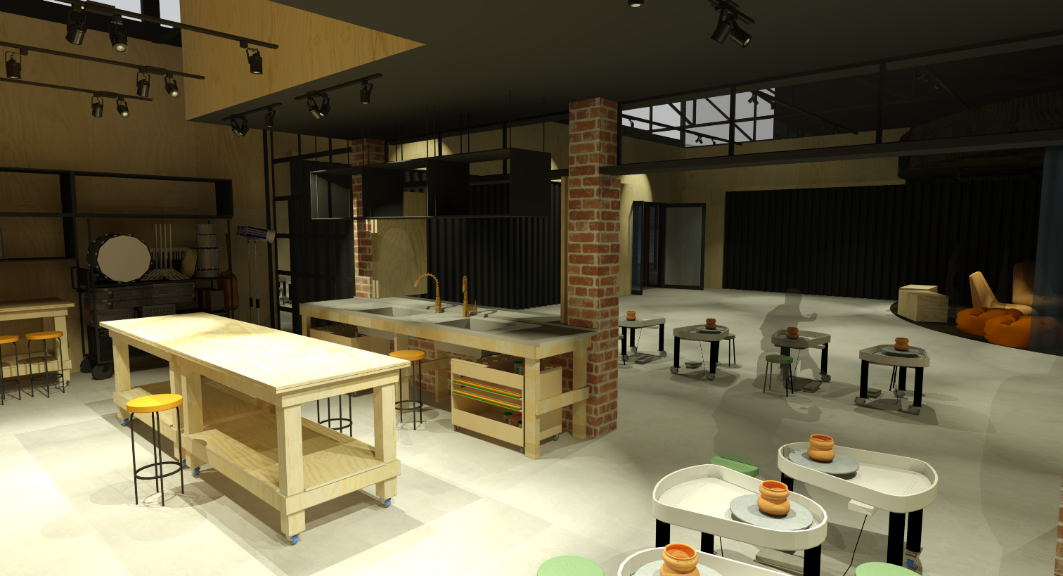 A concept image of the new studio space for the Aberfoyle Community Centre expansion.