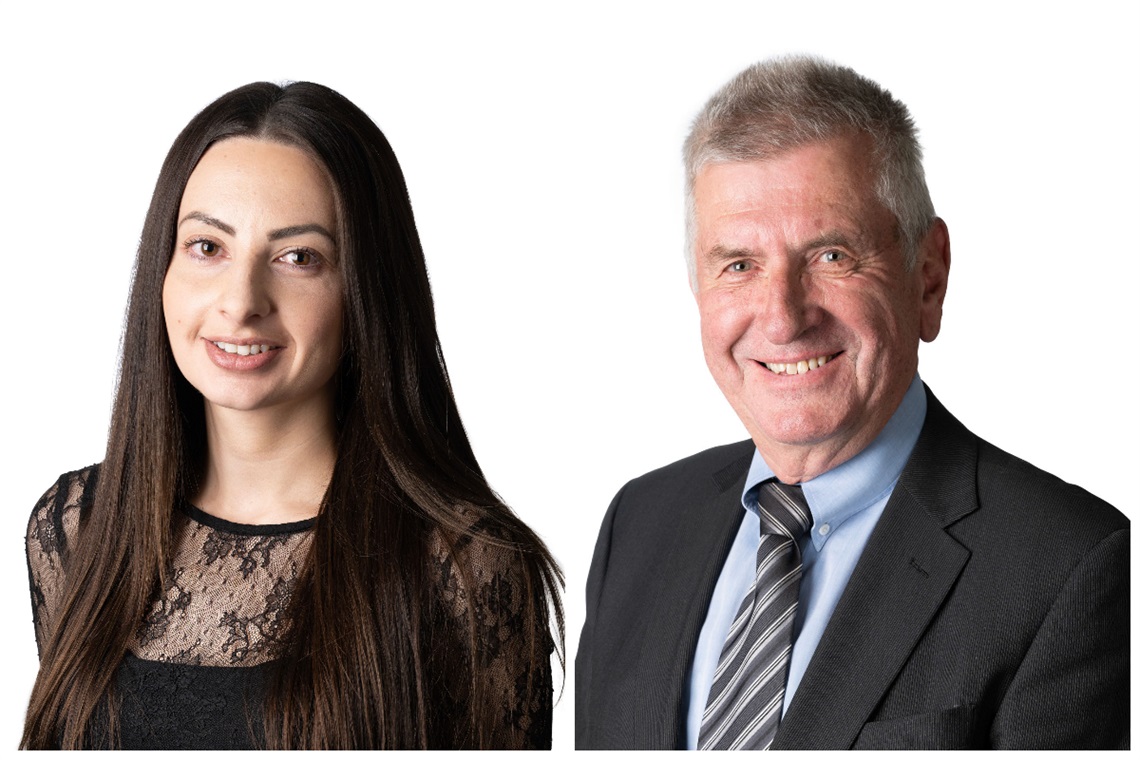 Smiling side-by-side official headshots of Thalassa Ward councillors Marion Themeliotis (left) and Geoff Eaton (right).