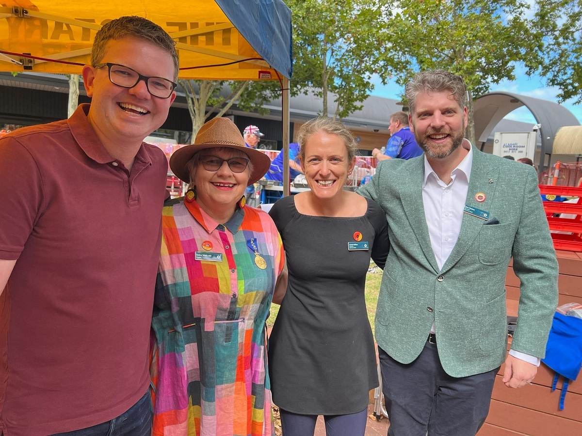 Chris Picton MP, Mayor Moira Were, Cr Gretel Wilkes and Cr Dan Platten smile in Noarlunga's Ramsay Place.