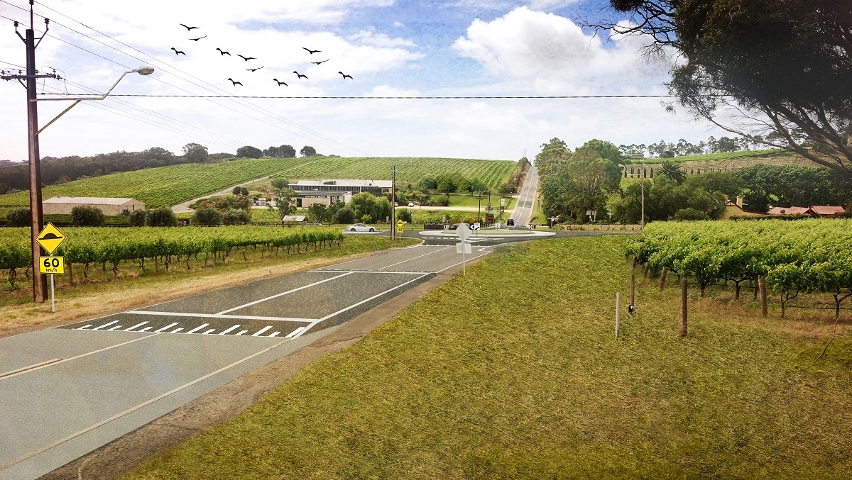 A concept image of a new 'compact roundabout' at a McLaren Vale intersection.