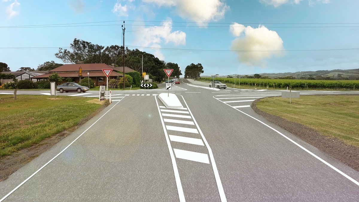 A concept image of 'teardrop islands' at a McLaren Vale intersection.