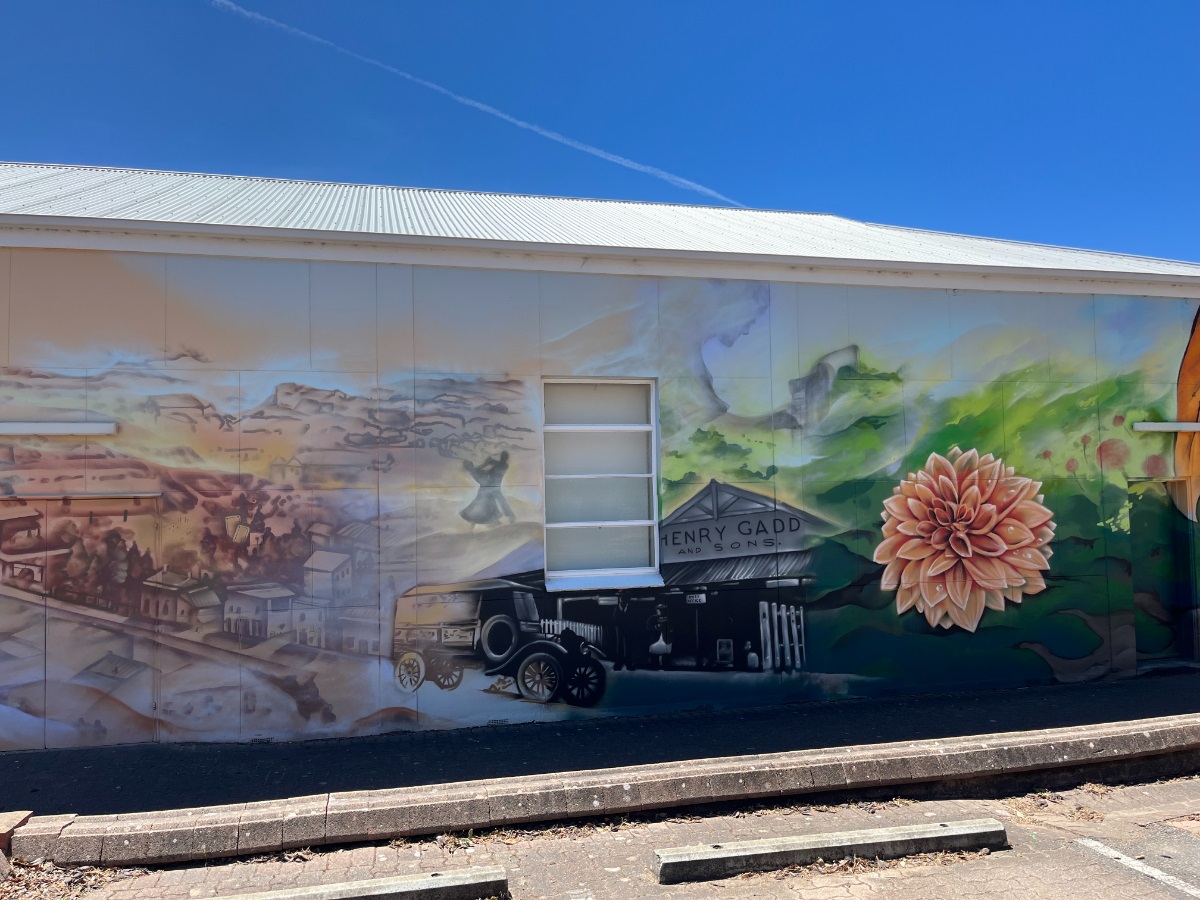 A photo of a colourful mural on the side of Reynella Neighbourhood Centre.