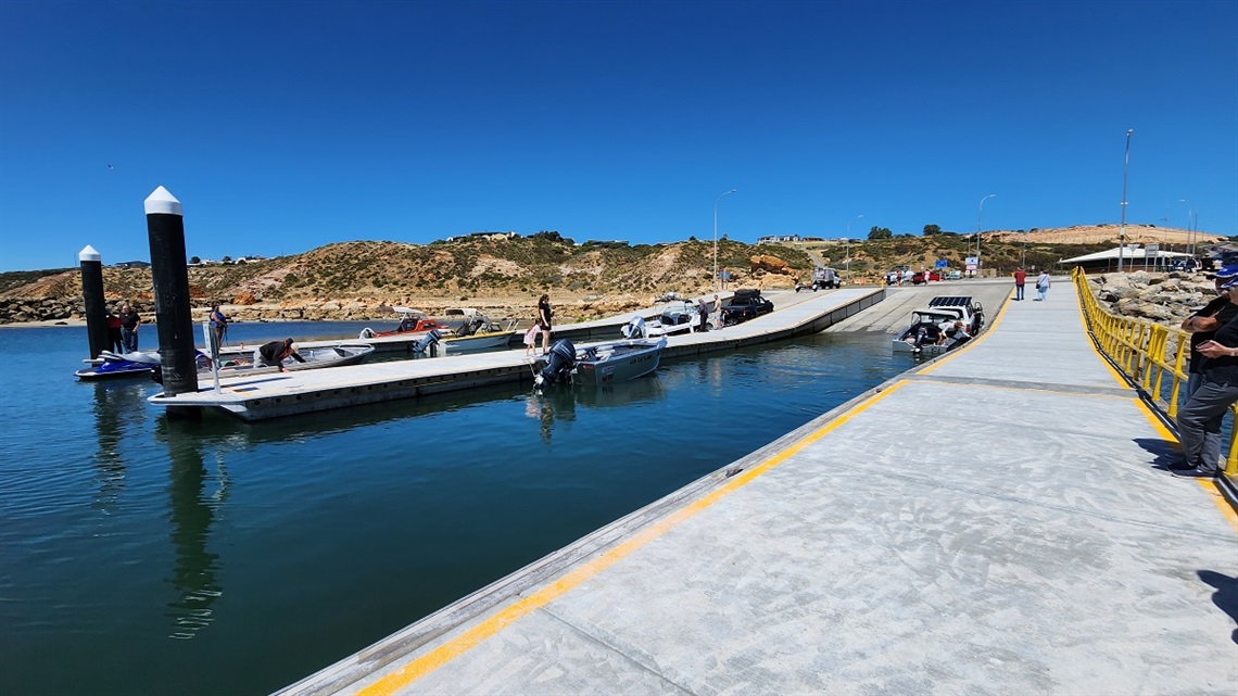 A view from the upgraded boat ramp at O'Sullivan Beach, looking back towards the foreshore and dunes.