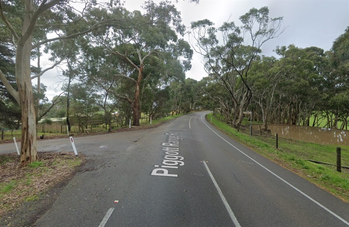 A screenshot of a Google Streetview perspective along Piggott Range Road, where the speed limit will be reduced.
