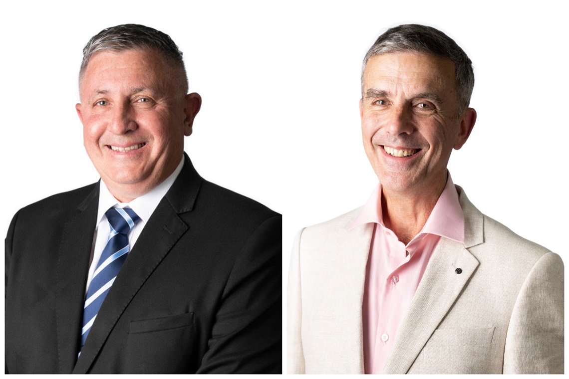 Smiling side-by-side official Council headshots of Michael Fisher (left) and Kevin Rilett (right).