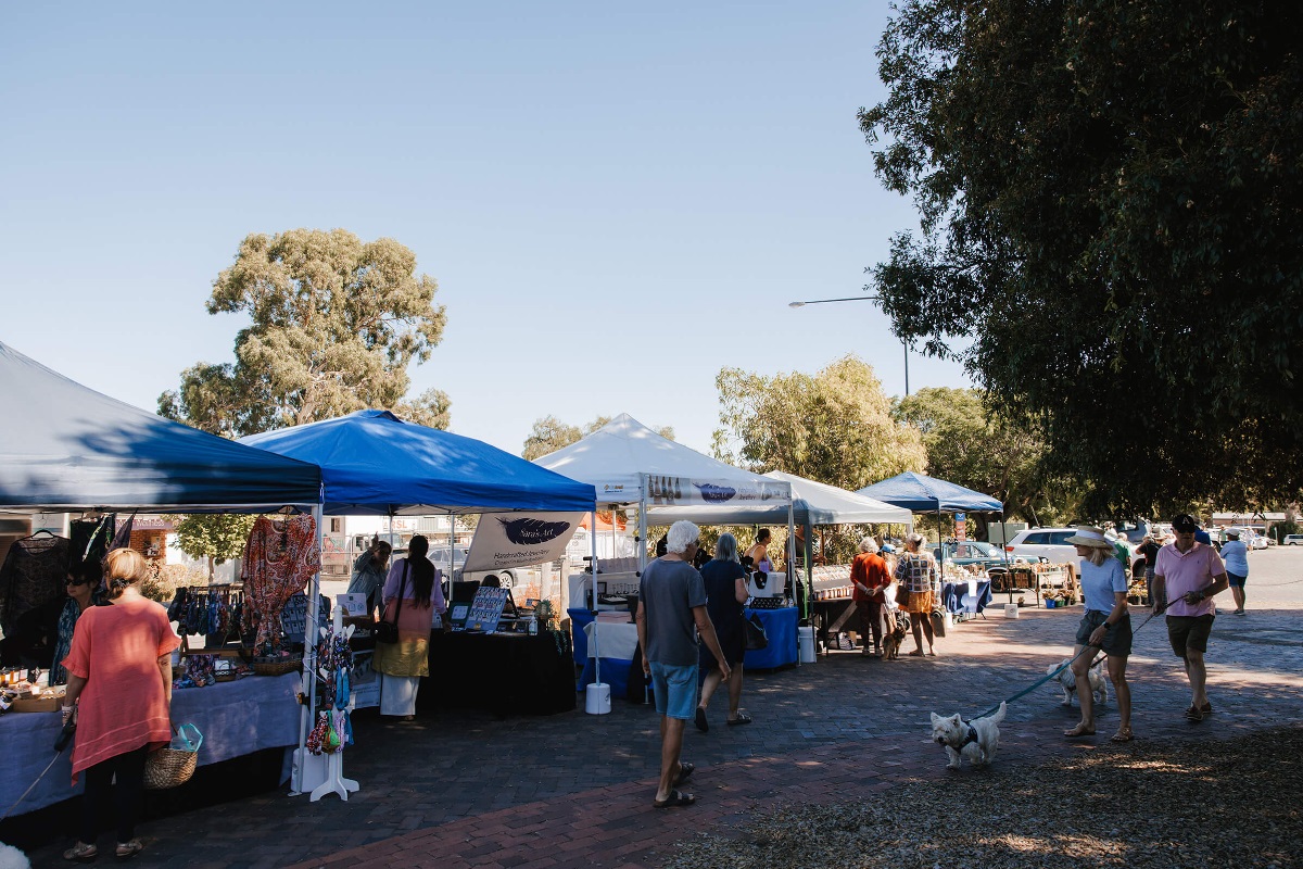 People check out market stalls in Willunga.