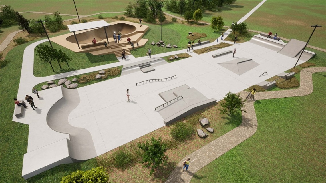 A final concept image from above of the new Aldinga skate park.