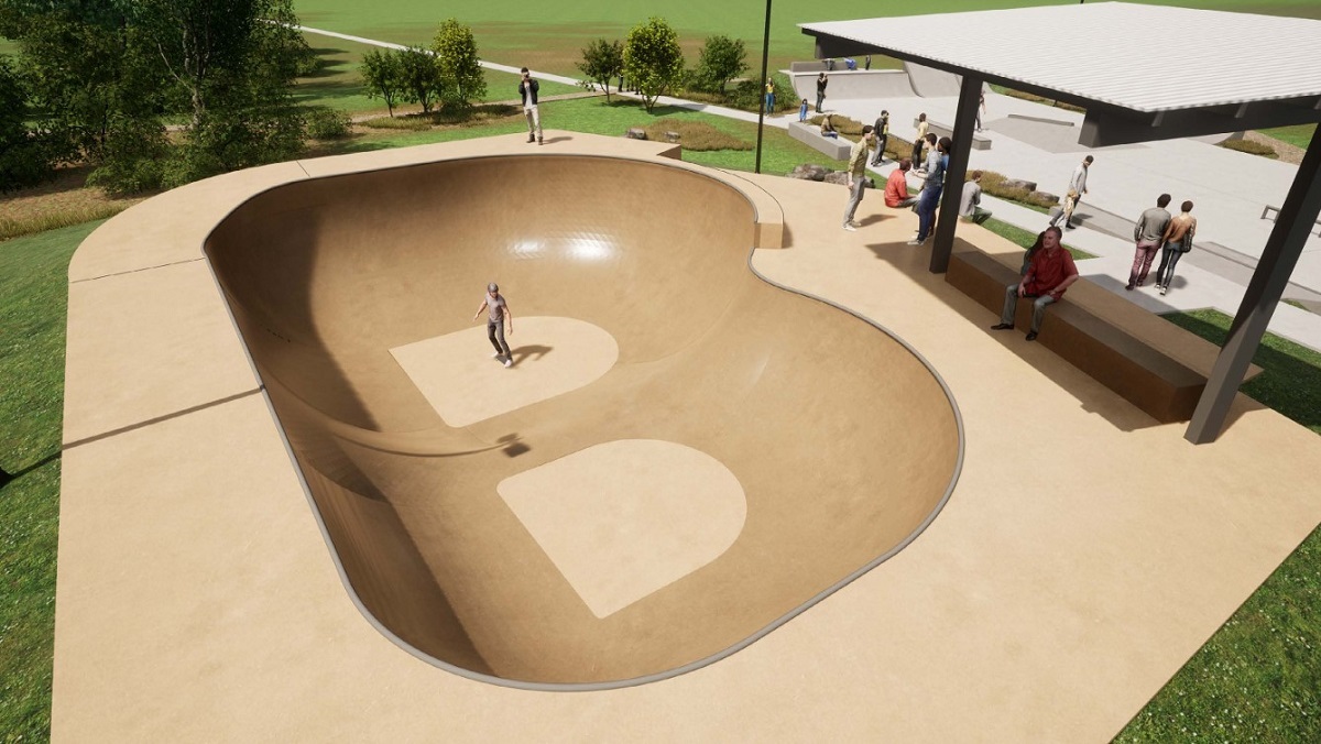 An aerial artist impression of the bowl section of the new Aldinga skate park.