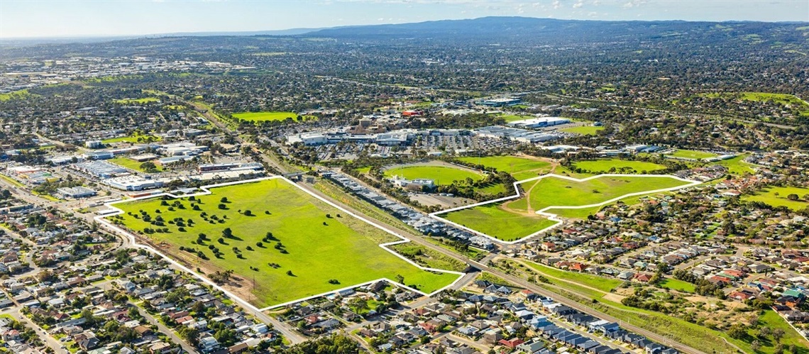 An aerial image showing where the new housing development will be built in Noarlunga.