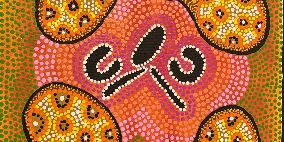 A dot painting to help promote the Red Poles First Nations Fringe Festival.