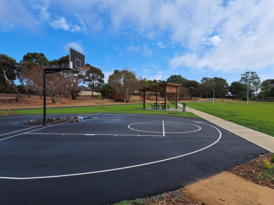 A new basketball half court at Wakfield Reserve, with a new path running through the reserve alongside it.