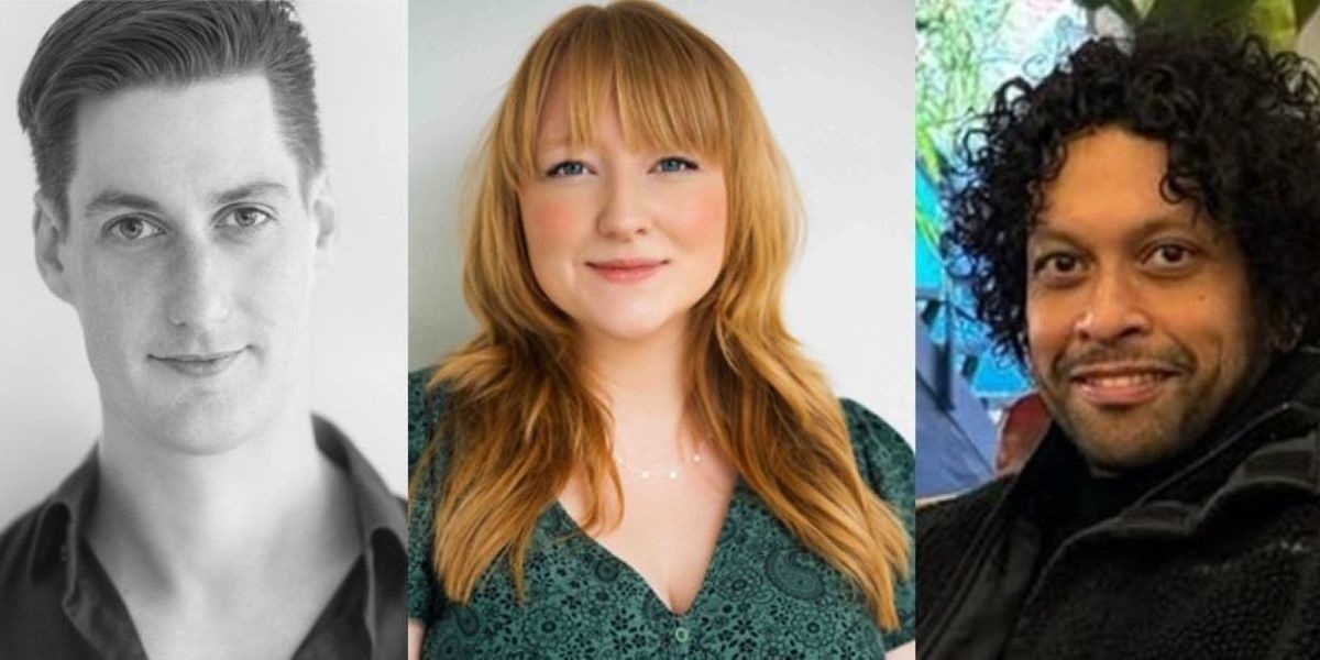 Three side-by-side portraits of performers from the ADDiCTED Fringe show.