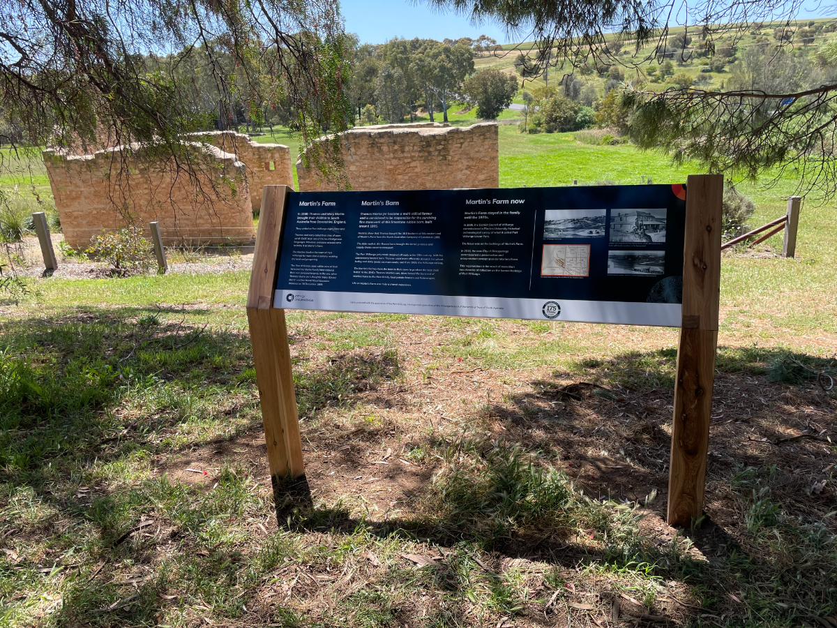 New interpretive signage installed alongside the remains of Martin's Barn in Port Willunga.