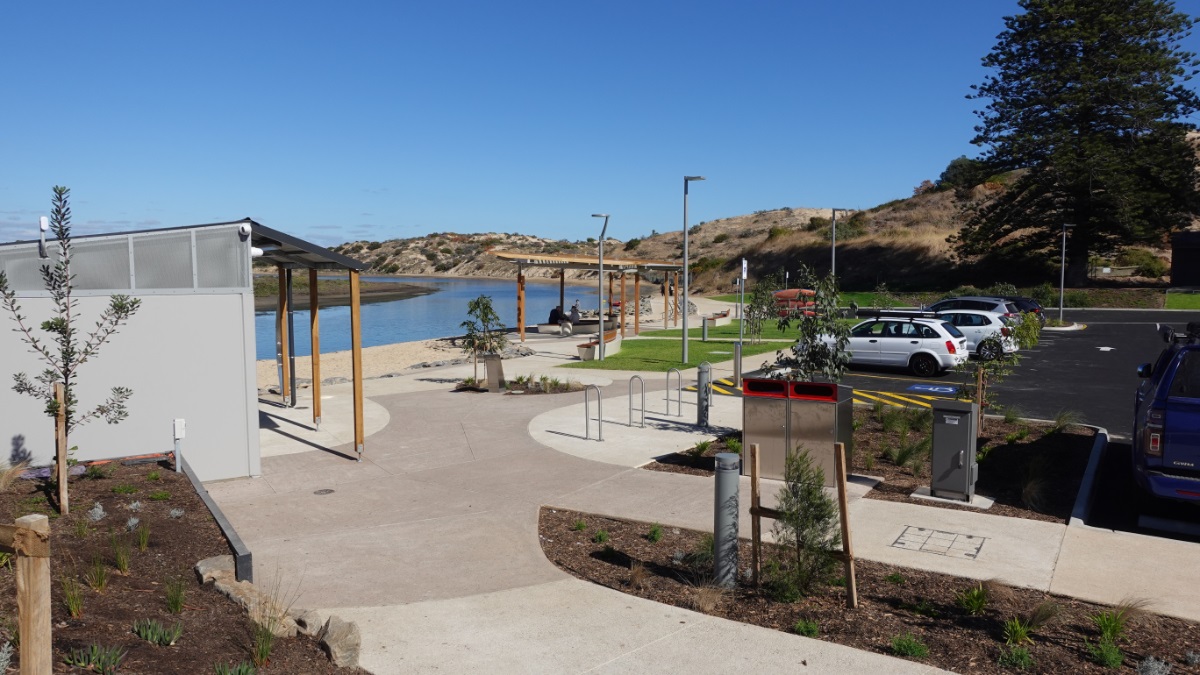 A view of newly developed paths, toile facilities, car parks and more at the Wearing Street precinct.