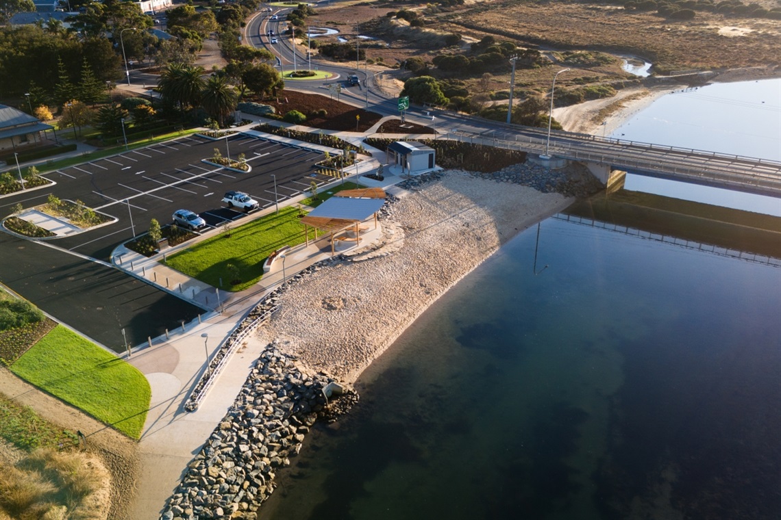 An aerial view of the Wearing Street aquatic precinct in Port Noarlunga.