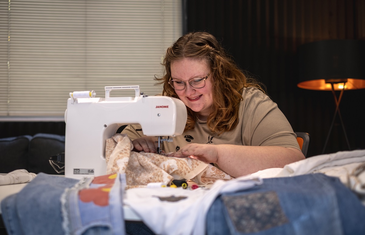 Emily Reeves, participant of the Future Makers Program sewing one of her pieces